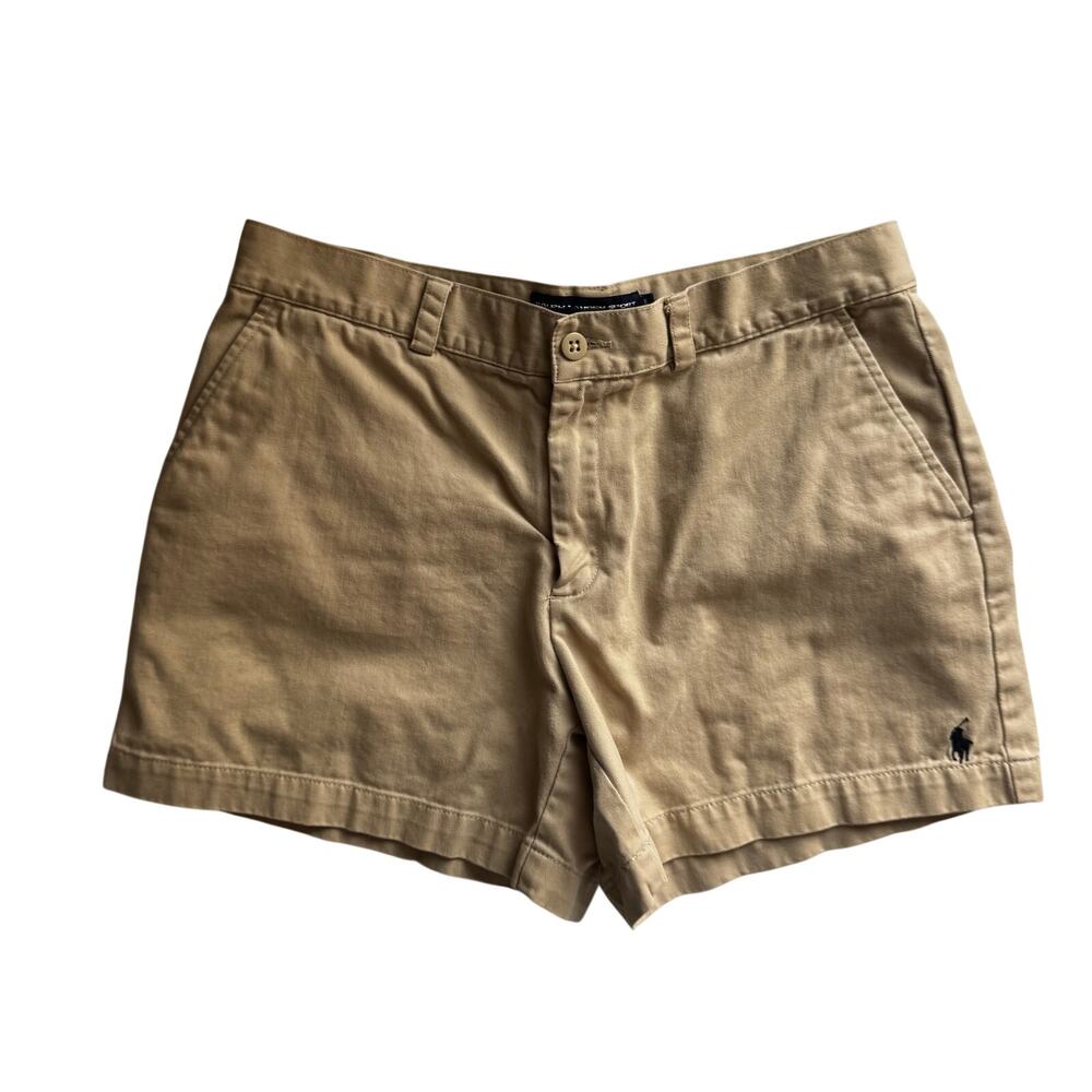 Ralph Lauren Sport Women's Khaki Chino Shorts Sz 8 Cotton Mid-Rise 4" Inseam